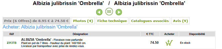 prix albizia de taille intermédiaire 