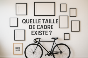 tailles de cadres multiples sur mur blanc affiches vélo