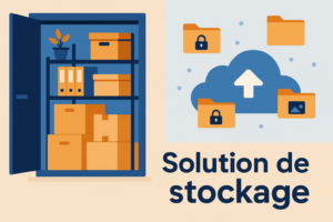 illustration solution de stockage garde meuble et cloud