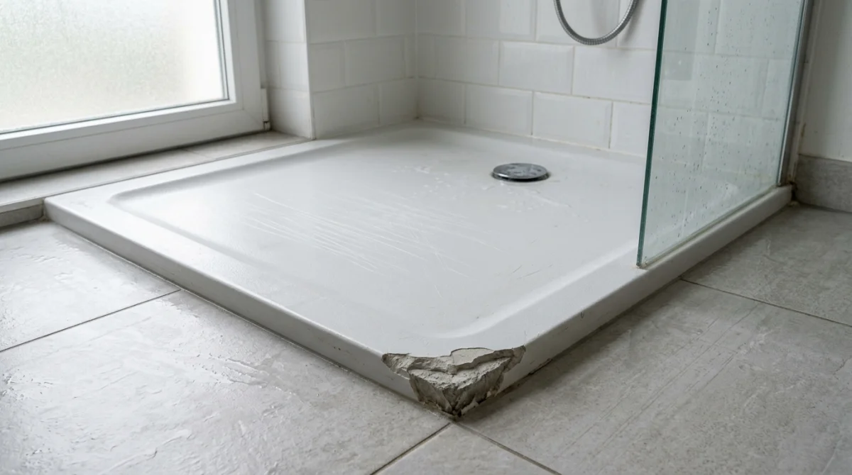 Receveur de douche en résine rayé et ébréché, inconvénient de ce matériau