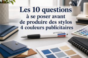 Stylos 4 couleurs publicitaires sur bureau moderne