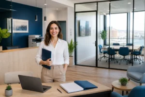 Professionnelle indépendante accueillie dans un centre d’affaires moderne pour sa domiciliation d’entreprise à Marseille