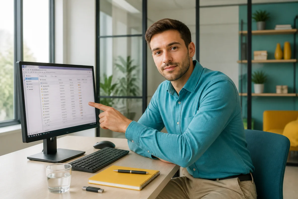 Ralentissements d’ordinateur au bureau : employé vérifiant un gestionnaire des tâches sur un ordinateur professionnel
